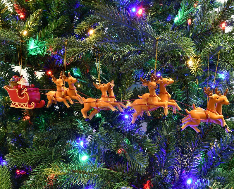 Tree Buddees Large 5 Piece Hand Painted Full Santa's Sleigh and 8 Reindeer Christmas Ornaments Set - 17.5 Inches Long - Image 3